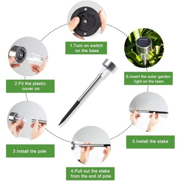 16 Pack Stainless Steel LED Landscape Lights - Waterproof Solar Pathway Lights - Picture 6 of 7